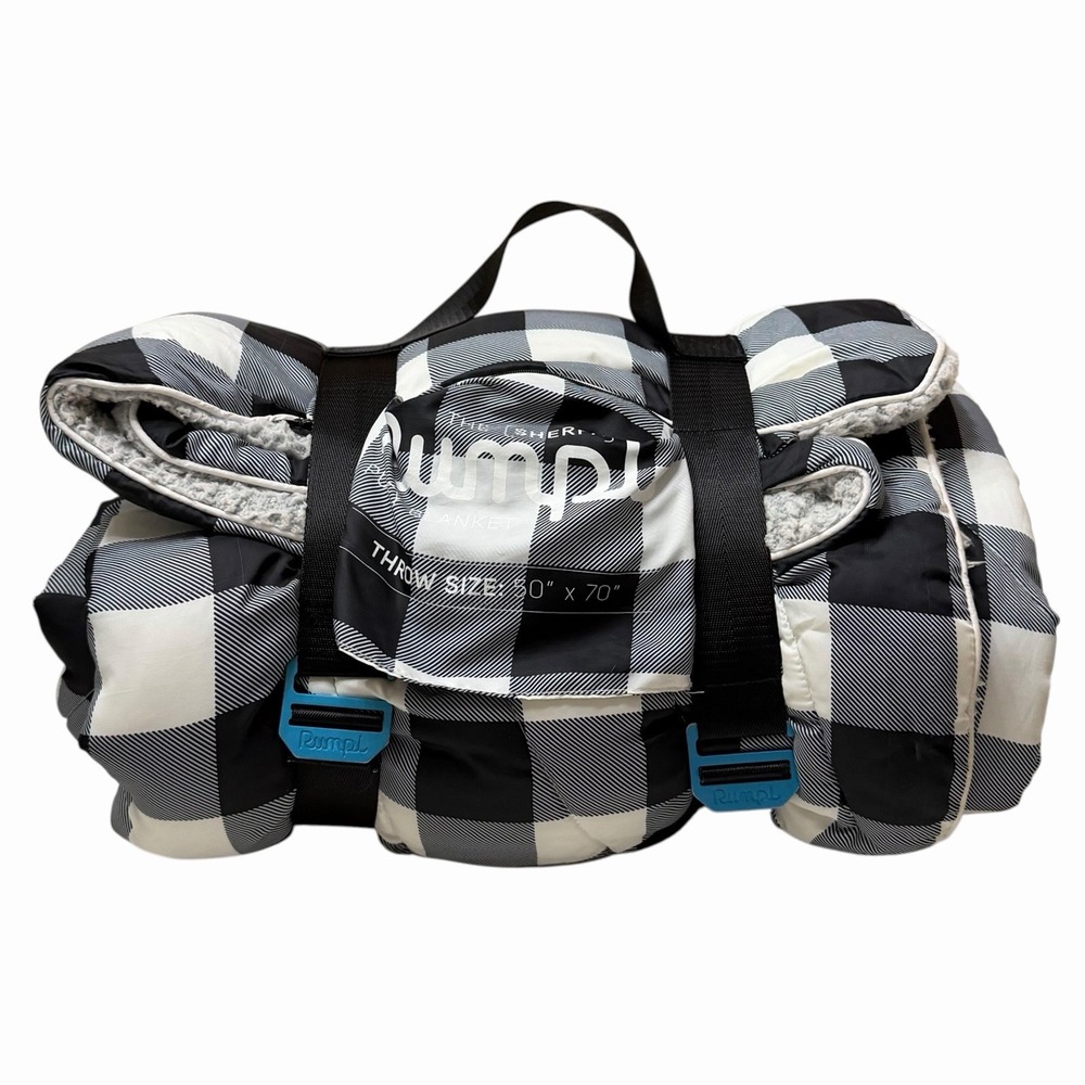 Rumpl The Sherpa Puffy Blanket Black & White Buffalo Plaid 50" x 70"